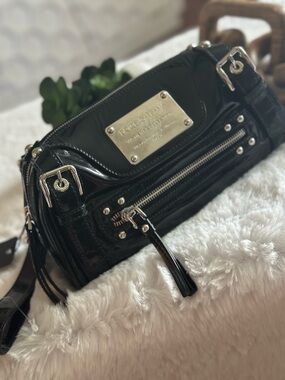 DOLCE & GABBANA  LEATHER Black Patent Mini Shoulder Bag with Silver Plate